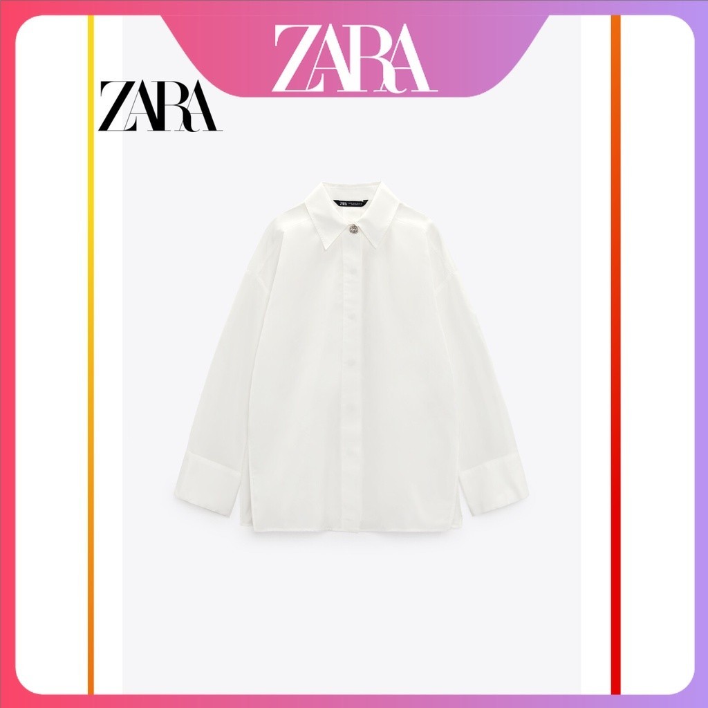 Zara Winter Buttons Perhiasan Wanita Baru Putih Longgar Kaos Kerah Lengan Panjang 8542118 251