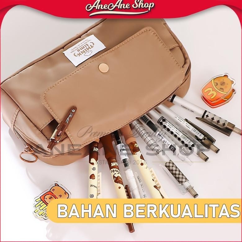 

Tempat Pensil Kanvas Kapasitas Besar THINK TIME Organizer Alat Tulis Multifungsi Warna Pastel