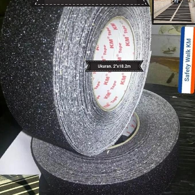 

Safety Walk Anti Slip Merek KM Ukuran 2" x 18.2M Hitam Lakban Antislip