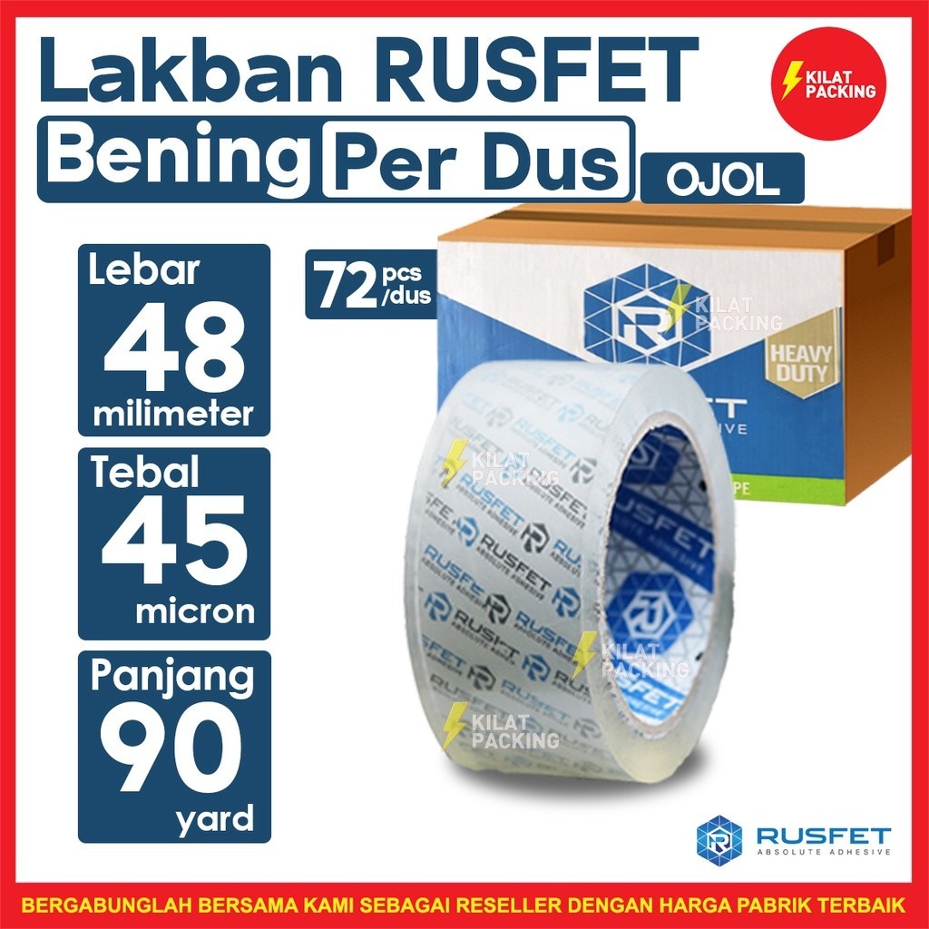 

Lakban Rusfet Bening Premium Quality 48 mm x 90 yard 1 Dus-GOJEK/GRAB
