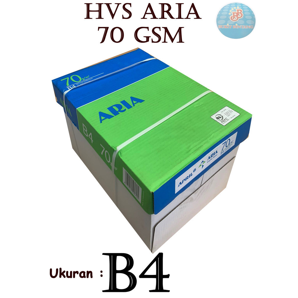 

Kertas HVS Merk ARIA 70 Gsm Ukuran 25,7 x 36,4 Cm ( B4 ) , 1 Box / 5 RIM