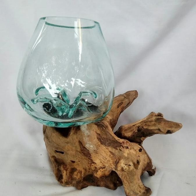 Glass on wood pot/aquarium mini ikan cupang /kaca tiup 10cm diameter