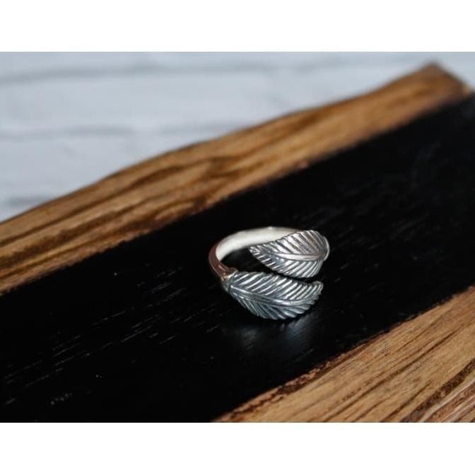Cincin perak 925/pria wanita motif dua daun