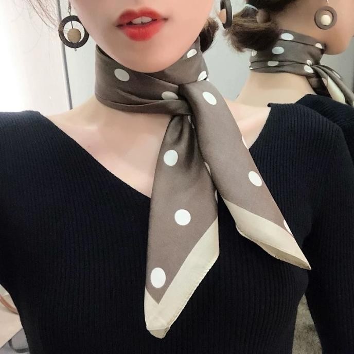 Syal Wanita Polkadot Scarf Leher Premium Fashion Bandana Murah