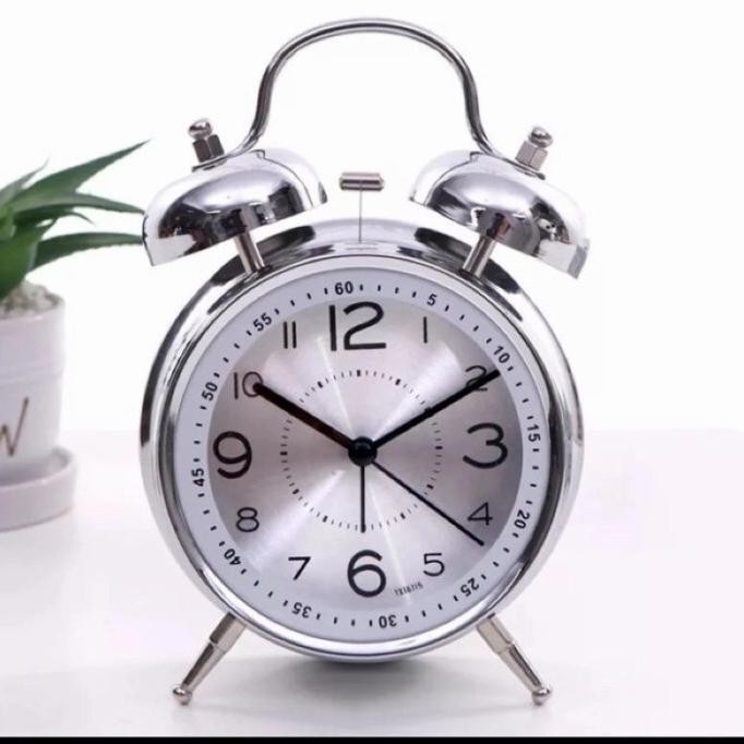 

Beker STAINLESS SILVER Jam Alarm Clock Besar /Weker CHROME Dering Asli BS88