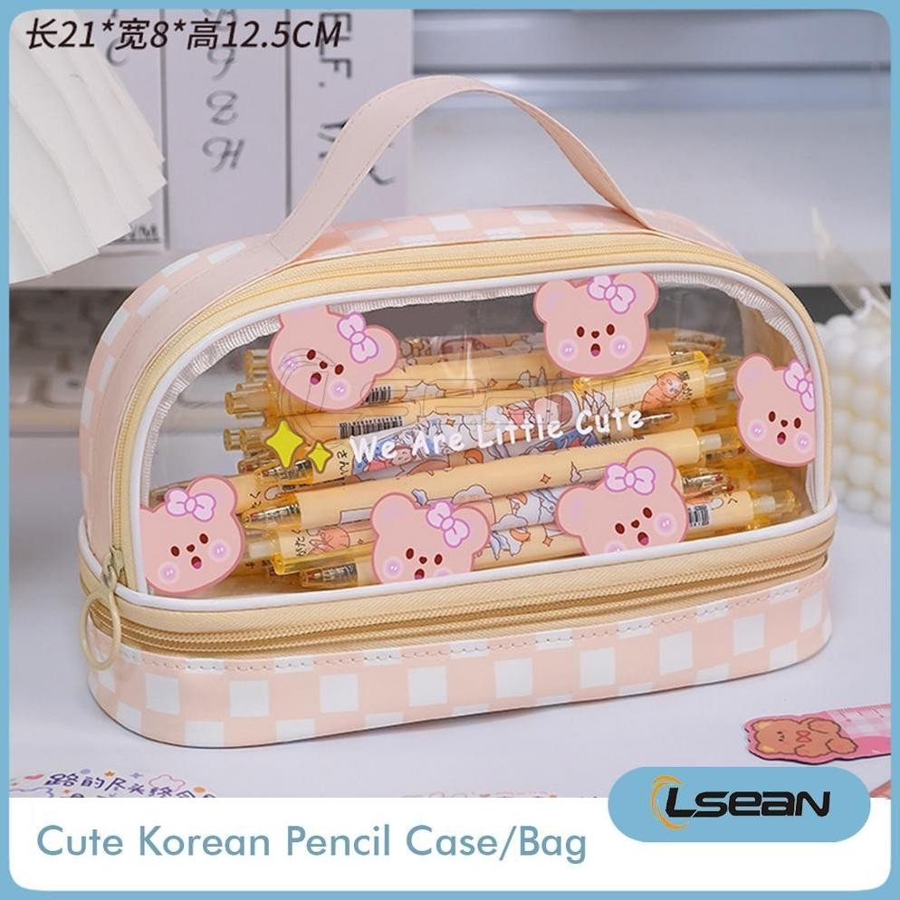 

Pencil Case Kapasitas Besar PVC Korean Cute Pencil Bag 2 Tingkat