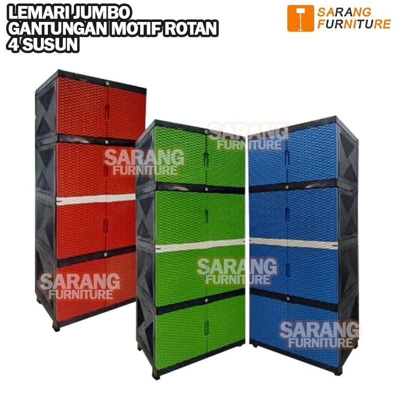 (PROMO) JUMBO - LEMARI PLASTIK SERBAGUNA ROTAN FULL KUNCI FULL KUNCI RATTAN LEMARI GANTUNGAN LEMARI 