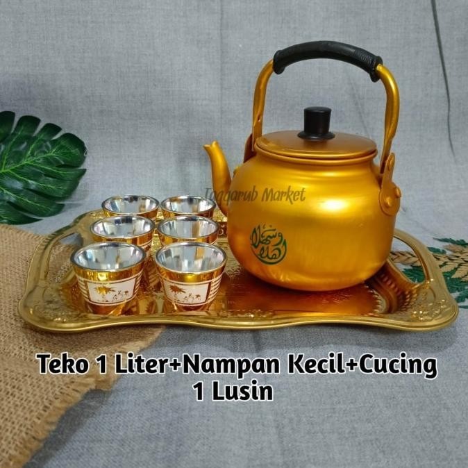 BEBAS ONGKIR - 1 SET TEKO, GELAS DAN NAMPAN UNTUK AIR ZAM ZAM || HAJI UMROH SOUVENIR