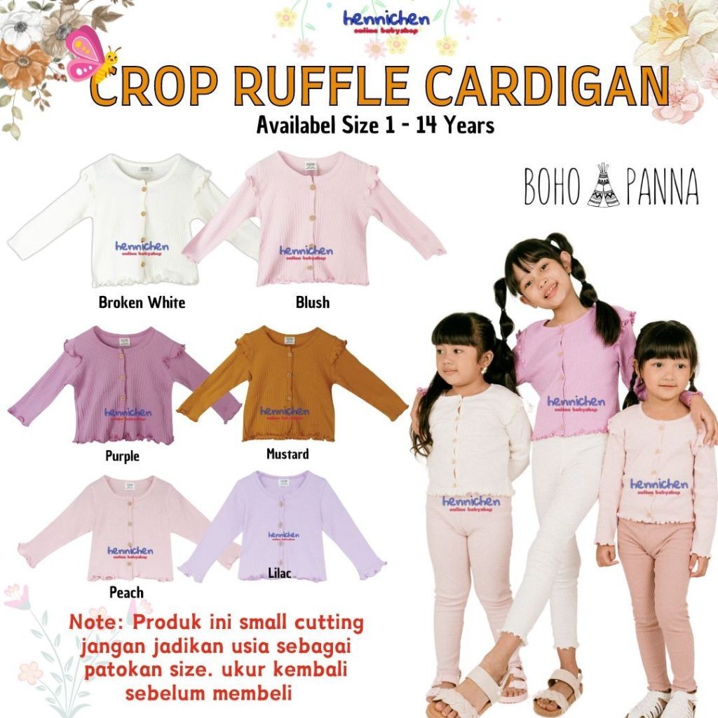 Bohopanna 6 Bulan -10 Tahun Crop Ruffle Cardigan Tahun Cardigan Crop Anak Perempuan