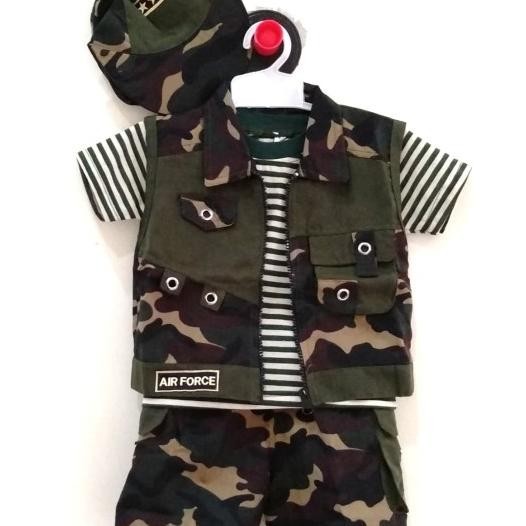Baju Setelan Anak Bayi Rompi Tentara Topi - Cool Army