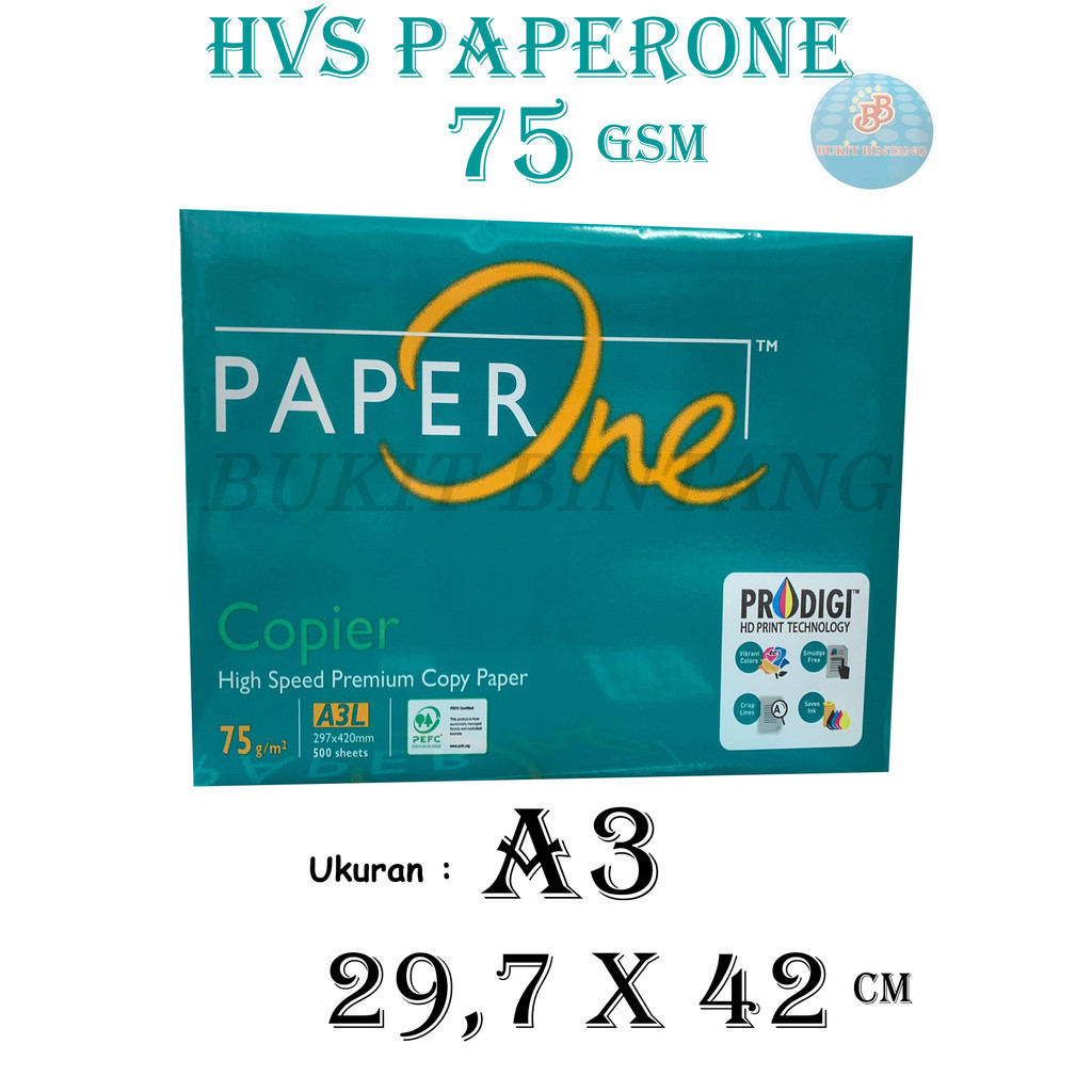 

Kertas HVS PaperOne 75 Gsm Ukuran A3 29,7 x 42 Cm , 1 RIM / 500 Lembar