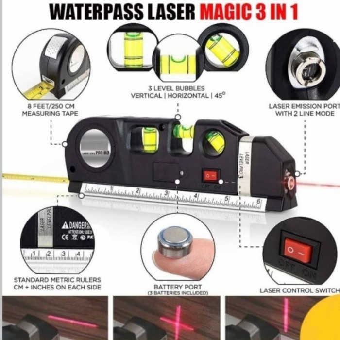 

BETULAN MURAH Taffware Meteran Tukang 3in1 Waterpass Penggaris Laser Praktis