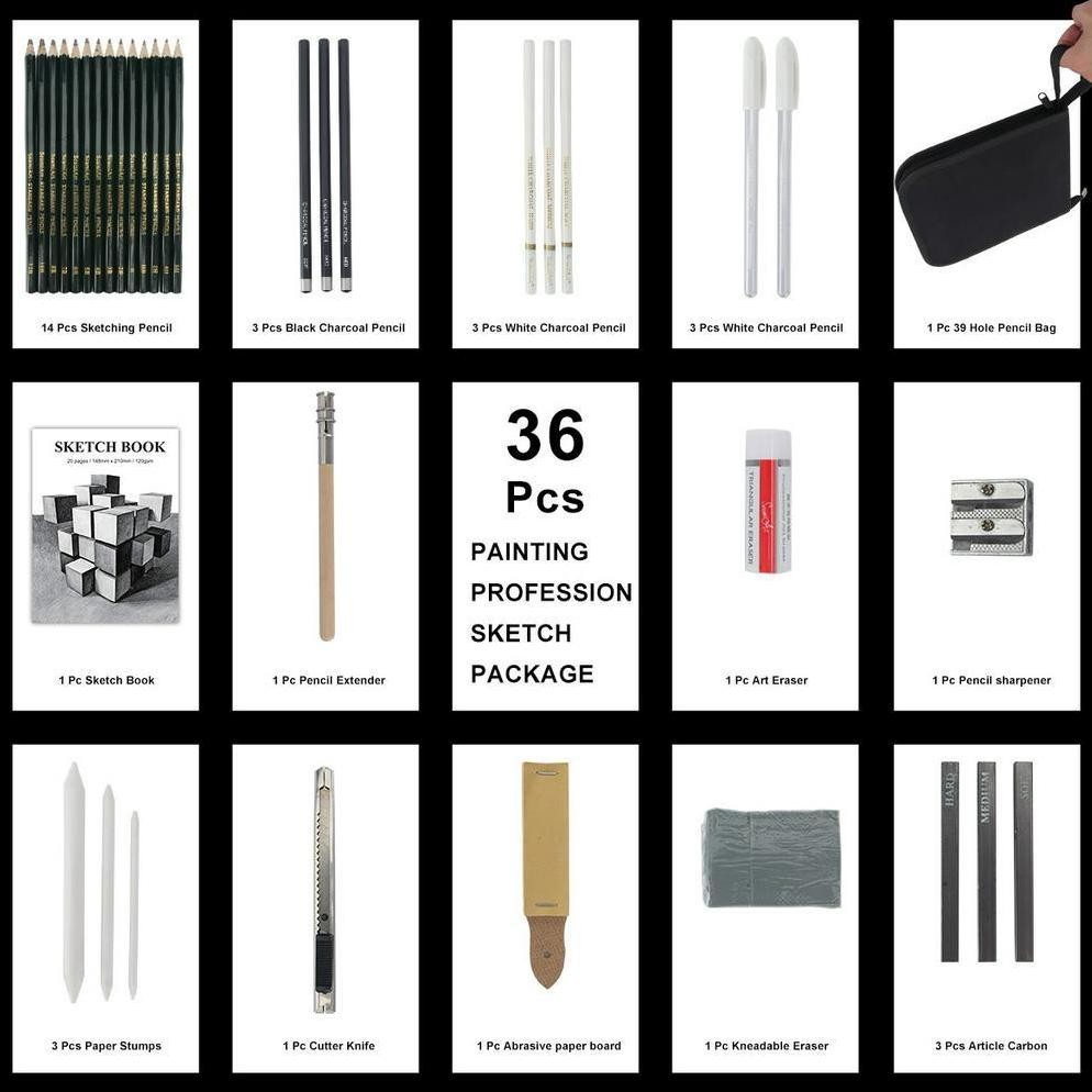 

Terbaru Seamiart 36Pcs Drawing Sketch Pencil Set Charcoal Pencils 6H-12B Pencils Sketch Book Pensil Sketsa Sketsa Penghapus BisaCod