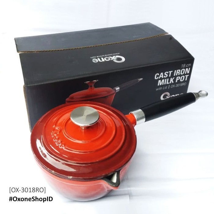 Panci Oxone Sauce Pan/Milk Pot With Lid Ox-3018Ro Enameled Cast Iron
