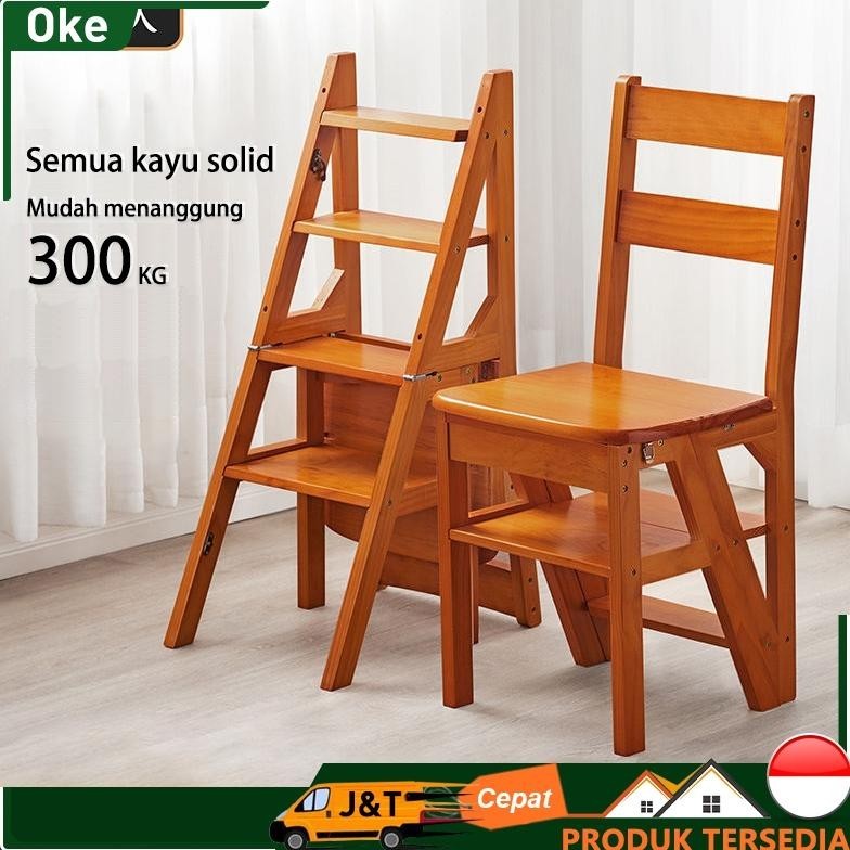 Kursi kayu Kursi tangga lipat kayu Kursi perpustakaan multifungsi Kursi lipat Kursi Tangga 2in1