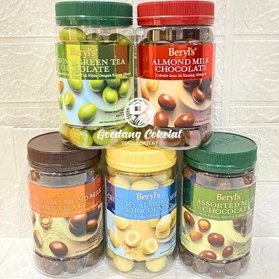 

(DISKON) Beryl's Beryls Crunchy Assorted Almond Green Tea Milk White Chocolate Kemasan Jar 450g