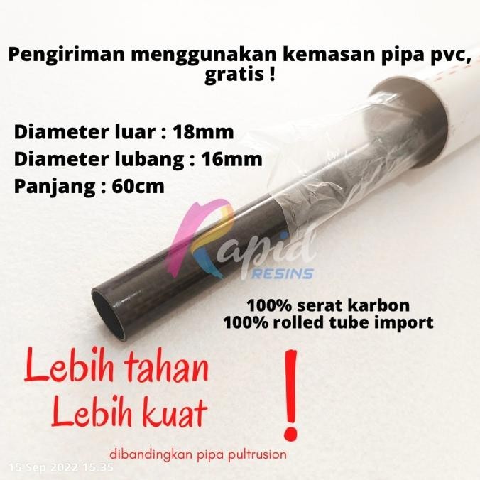 karbon Pipa Carbon Tube 18 x 16 x 600 mm Tabung Karbon Cover Srombong Laras