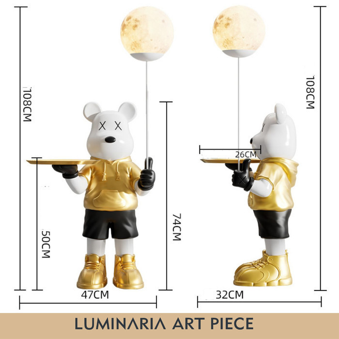 Kaws Hypebeast Bear Hoodie Decoration Statue Floor Lamp Gold Hias Lampu