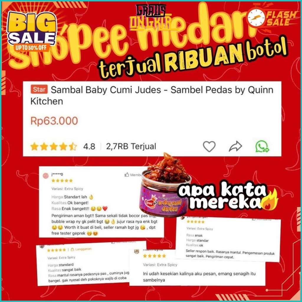 

Quinn Of Spicy Paket Favorit Triple Isi 3 (Tiga Lebih Hemat) - Sambal Pedas By Kitchen Medan Original Produk