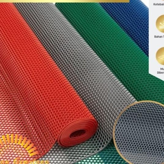 Keset Karpet Karet Pvc Anti Slip Kamar Mandi Wudhu Hexagon Meteran