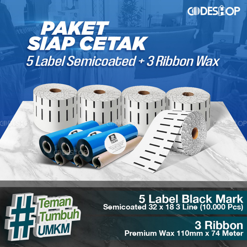 

Paket Sticker Label Siap Cetak | 5 Label Semicoated 32x18 & 3 Ribbon Premium Wax 110x74 M