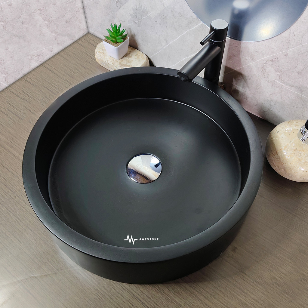 Wastafel Teraso Hitam Diameter 40cm Free Packing Peti Kayu | Wastafel Cuci tangan