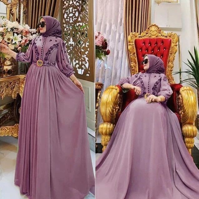 Gamis Brokat M L Xl Xxl Fashionmuslim Maxydress Abayya Gams Games Pesta Ghaamis Dres Mewah Pengajian