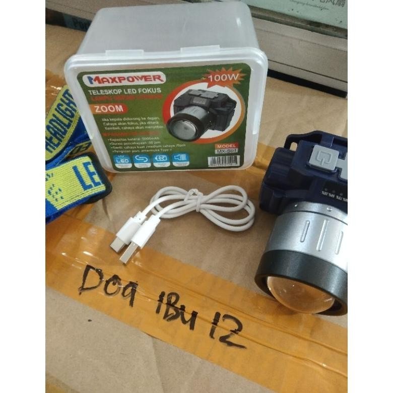 Big Sale Cod Senter Kepala 100 Watt Zoom Super Terang Garansi