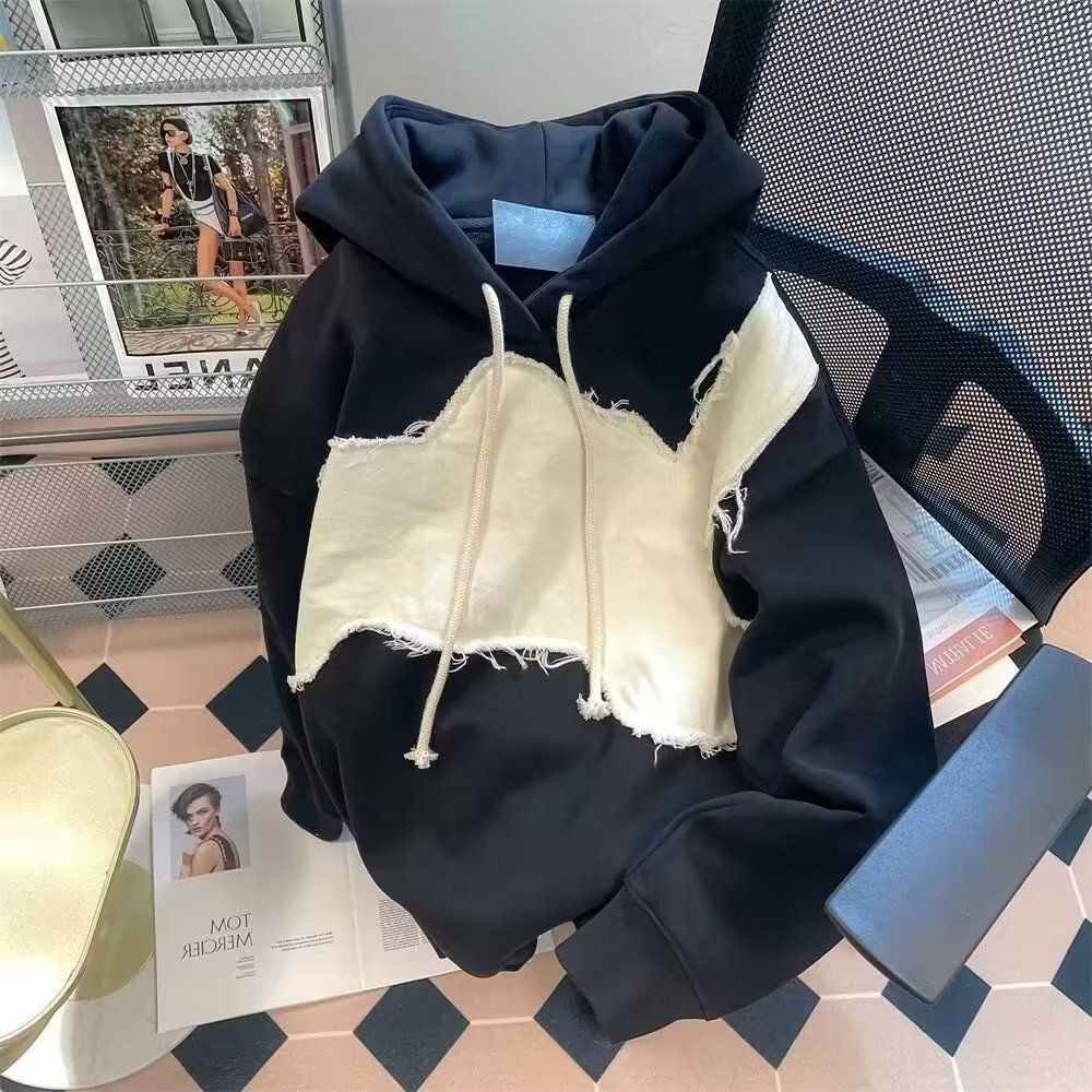Guochao High Street Small Contrast-Color Stitching Sweatshirt Women