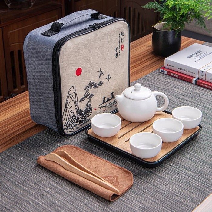 Chinese Tea Pot Ceramic Set Travel Bag / Cangkir Teko Set Keramik