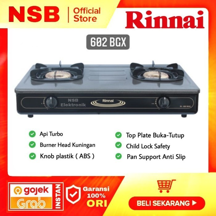 KOMPOR RINAI 2 TUNGKU RINNAI RI602 BGX API TURBO STAINLESS KOMPOR GAS