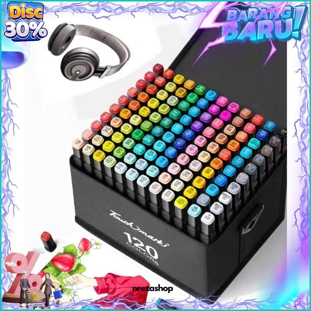 

(Dyi) 120Warna Aimilo Spidol Warna Warni 1 Set Sketch Marker 2 Tip Touch Markerwarna Stabilo Touch