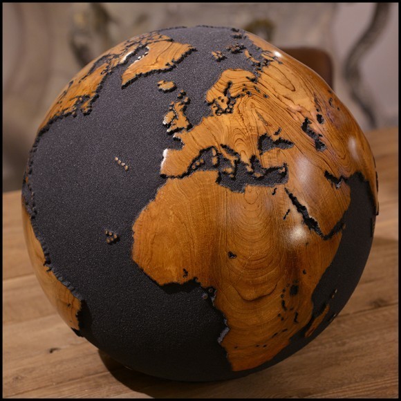 Ars Globe Kayu Jati Ukir Seni Premium / Bola Dunia / Atlas / Peta Dunia /