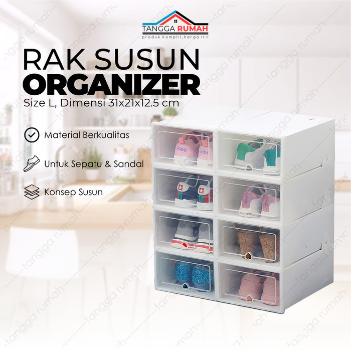 Rak Lemari Display Organizer Penyimpanan Sepatu & Sandal Susun Plastik