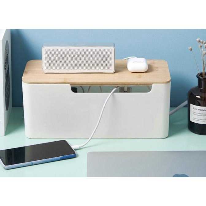 

Organizer Kotak Storage Kabel Box Charger HP Laptop Meja Kayu