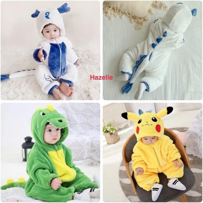 Baju piyama kostum anak bayi onesie animal hewan lucu pikachu dragon dinosaurus import 0T-5T .