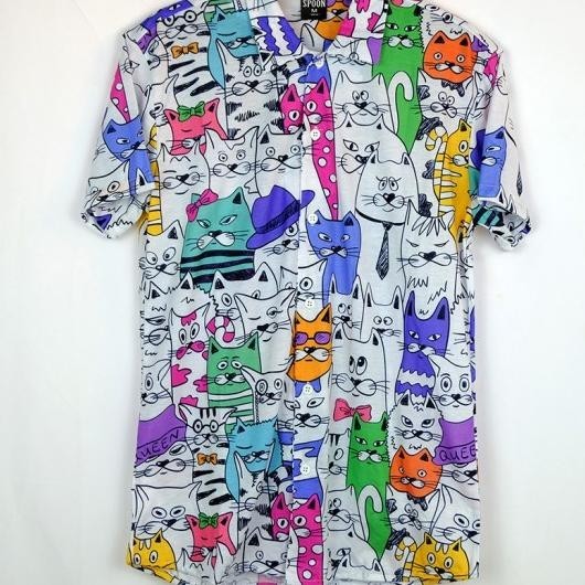 Kemeja Pria Dewasa Surfing Katun Printing Pantai Motif Kartun