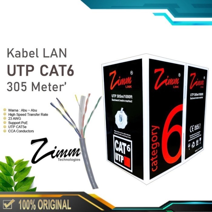Kabel Utp Cat6 Zimmlink Kabel Lan Utp Cat 6 1Roll 305 Meter