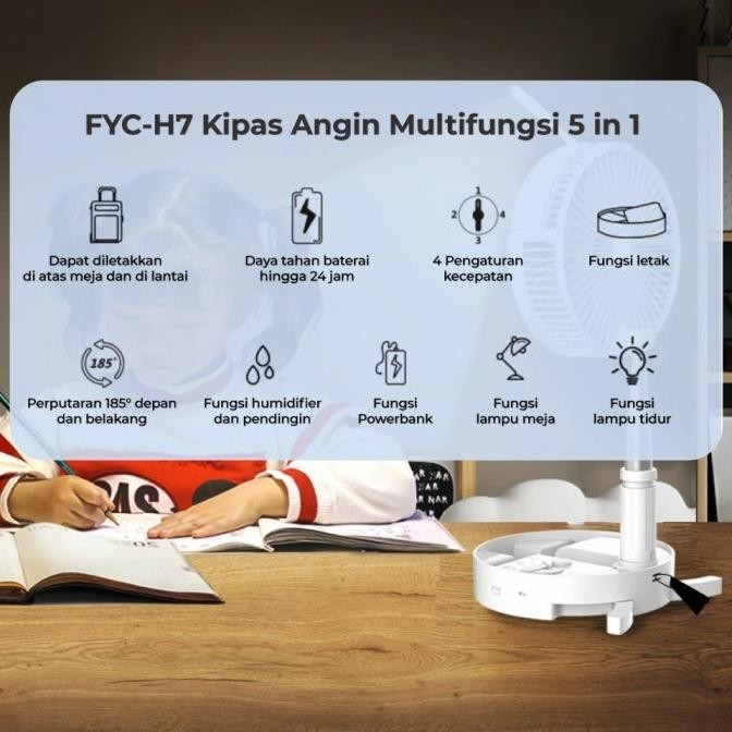 FYC-H7 Kipas Angin Portable 5in1 USB, Humidifier, Lampu Meja,Powerbank F83T