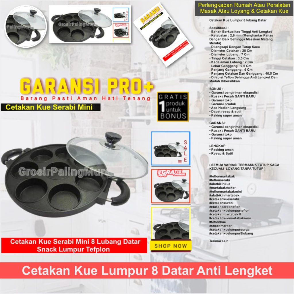 Cetakan Kue Lumpur 8 Datar Anti Lengket
