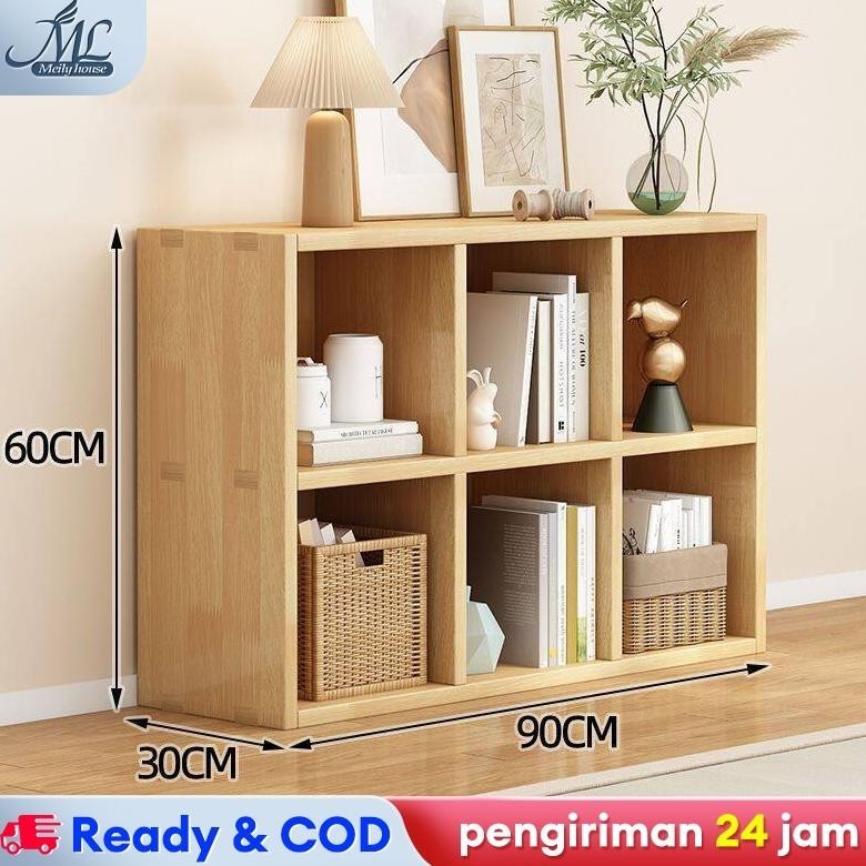 Lemari kayu Minimalis Lemari Buku 6 Kompartment Lemari Penyimpanan Lemari Lantai Ruang Tamu Rak Buku