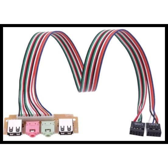 TERBARU 2 USB 2.0 PORT CASING KOMPUTER PC PANEL DEPAN USB MIKROFON AUDIO KABEL 
