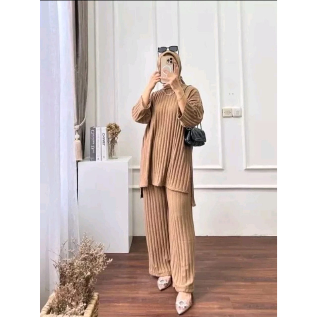 Setelan Wanita Terbaru 2024 Atasan Bawahan Dewasa Lengan Panjang Pendek One Set Baju Perempuan Viral