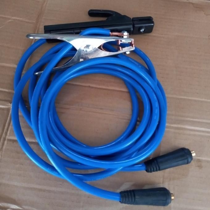 Full Tembaga Set Stang Las & Stang Masa Kabel Las Listrik 5 Meter Biru