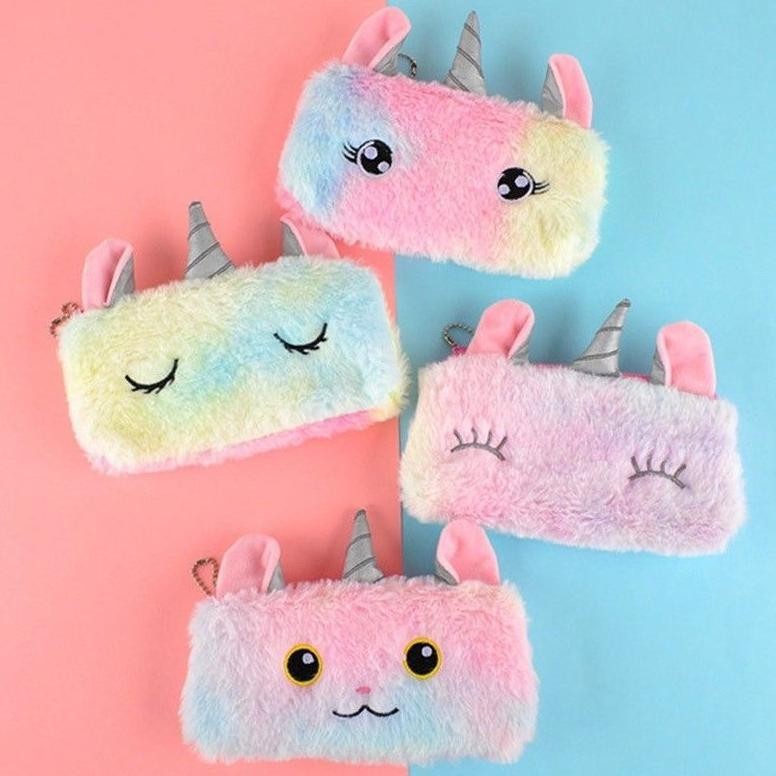 

Qv21 Tempat Pensil Unicorn / Unicorn Pencil Case Bag Plush Zipper Rainbow Colorful Hemat