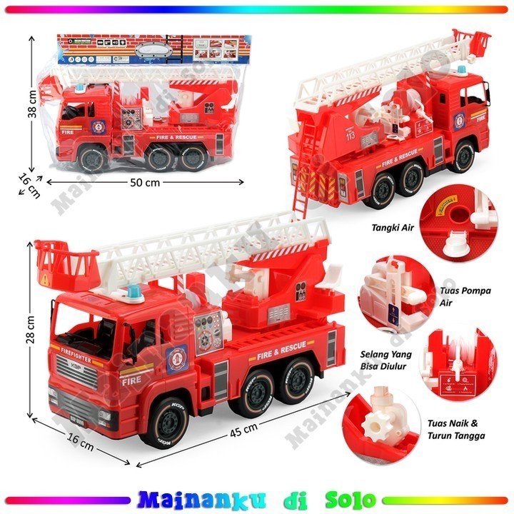 [Mainanku] Truk Damkar Gesek 45 cm Turntable Ladder Truck Baterai Operation Suara Lampu Bisa Semprot