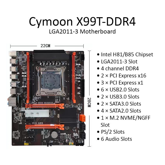 CYMOON X99 MOTHERBOARD LGA 2011-3 DDR4 MAINBOARD MOBO USB3 SATA3 TERMURAH