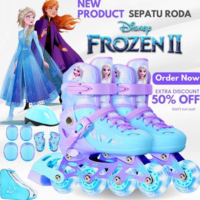 Sepatu Roda Frozen Anak Perempuan 100% Original Disney Full Set