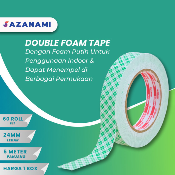 

1 Box Sazanami Double Tape Foam 1" Inch X 5M Double Tape Busa Putih 60