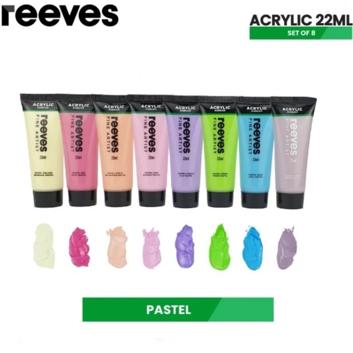 

Reeves Acrylic Paint Set 8 X 22Ml # Primary Pastel Metallic